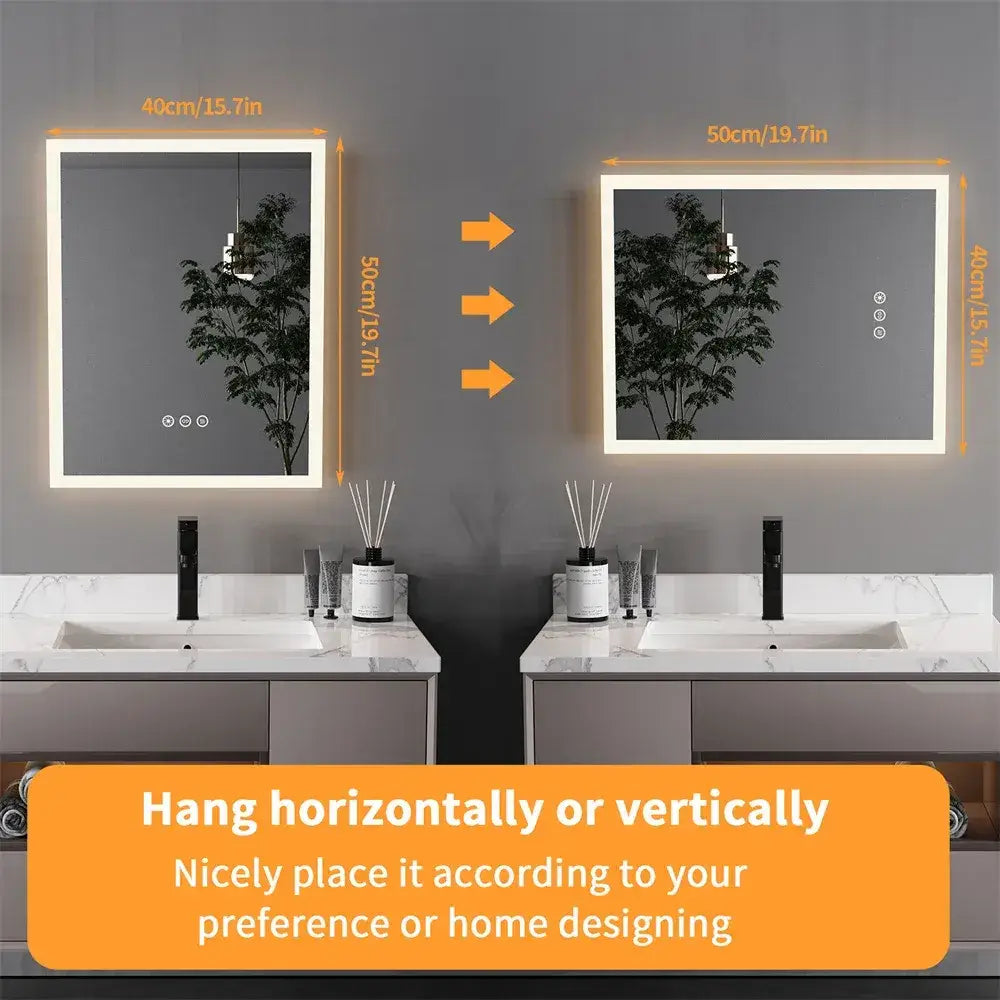 Square LED Backlit Bathroom Mirror | Dimmable, Anti-Fog & Touch Sensor Vanity Mirror