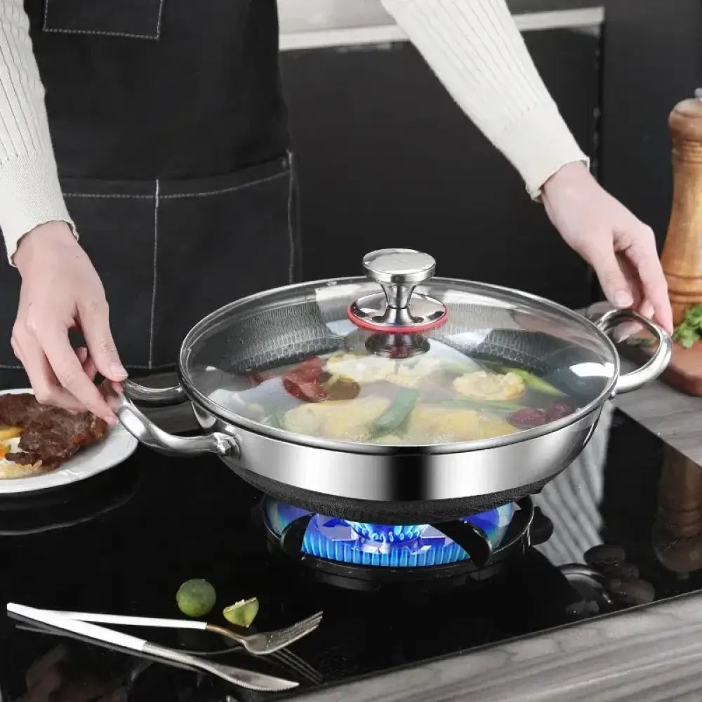 Stainless Steel Frying Pan – Food Grade Non-Stick Honeycomb Wok with Induction & Gas Stove Compatibility