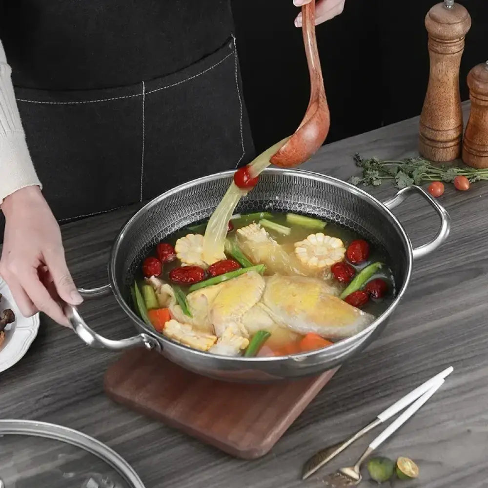 Stainless Steel Frying Pan – Food Grade Non-Stick Honeycomb Wok with Induction & Gas Stove Compatibility