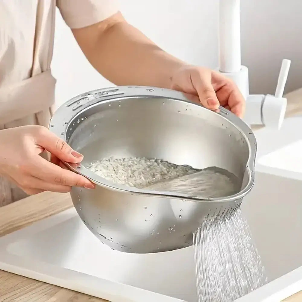 Stainless Steel Rice Washer Strainer Bowl | Multi-Functional Colander Sieve for Rice, Fruit & Vegetables