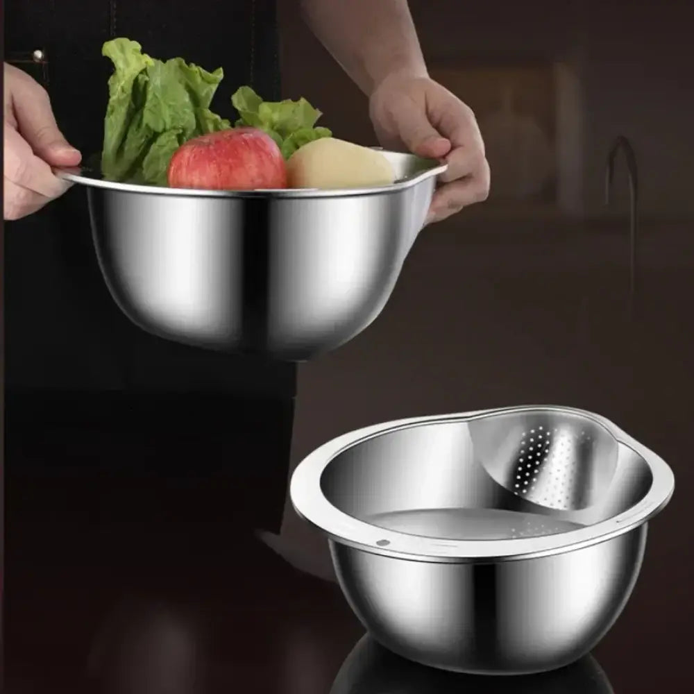 Stainless Steel Rice Washer Strainer Bowl | Multi-Functional Colander Sieve for Rice, Fruit & Vegetables