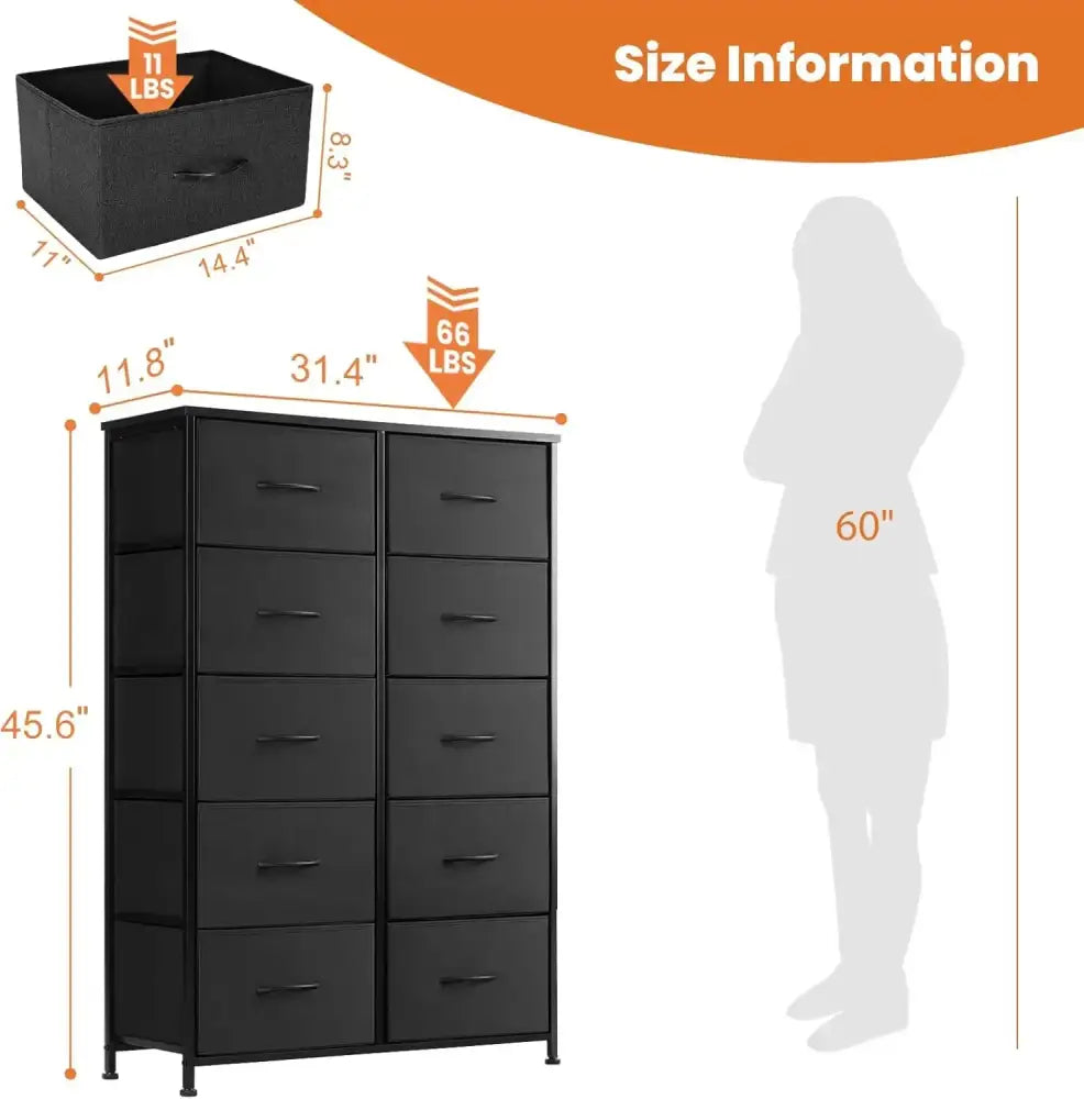 Tall 10-Drawer Dresser for Bedroom