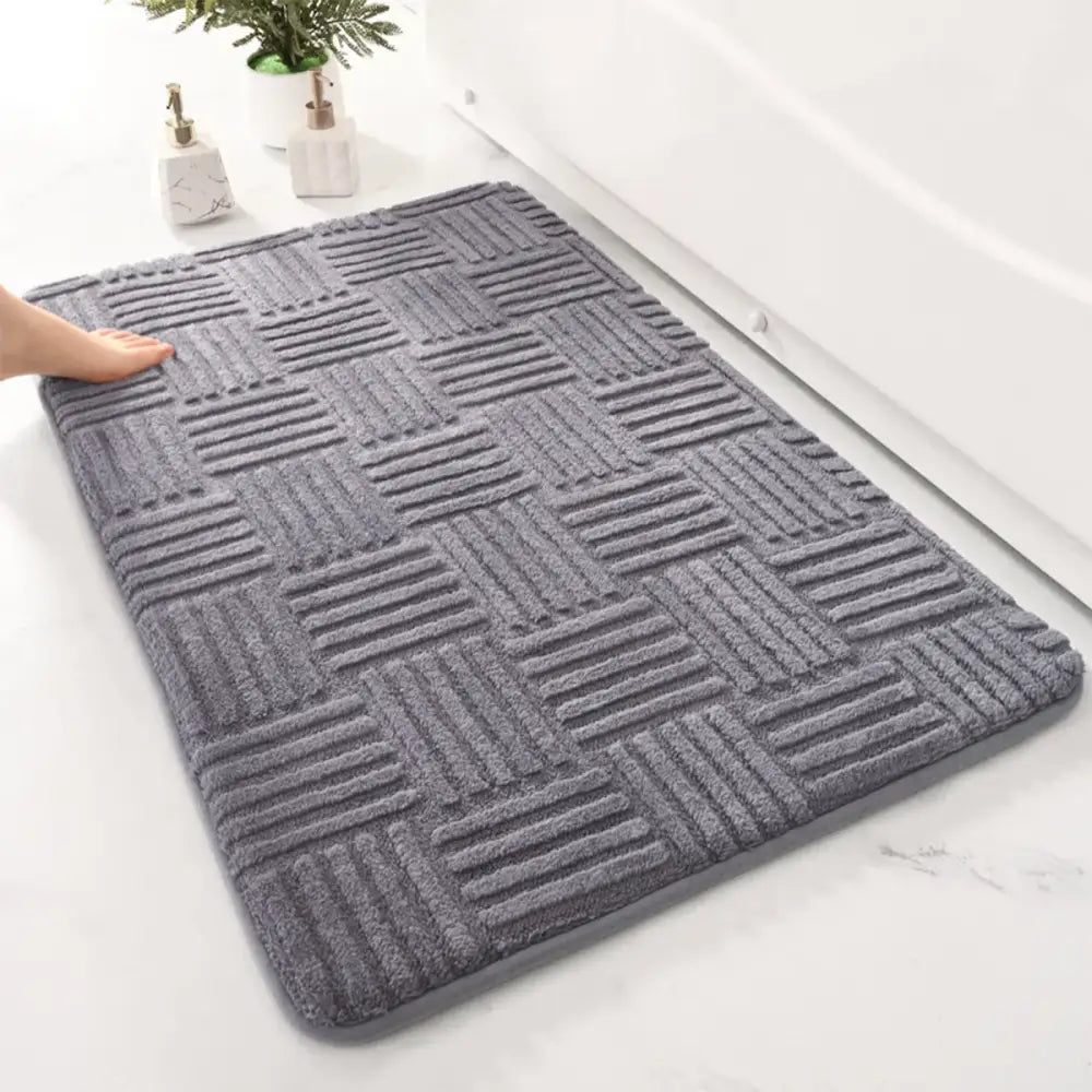 Thickened Striped Bath Mat – Cotton Velvet Non-Slip Absorbent Floor Mat