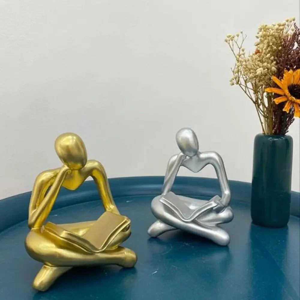 Thinker Reading Book Statue Modern Abstract Sculpture