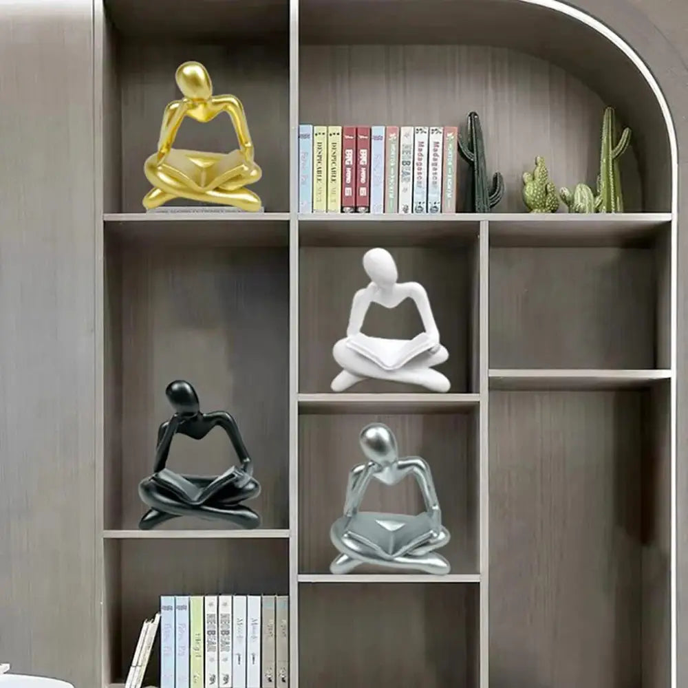 Thinker Reading Book Statue Modern Abstract Sculpture