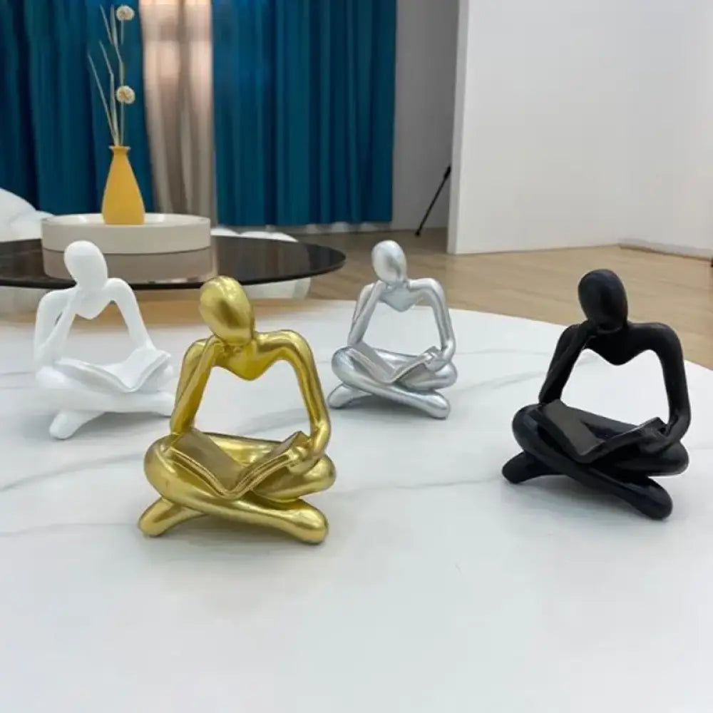 Thinker Reading Book Statue Modern Abstract Sculpture