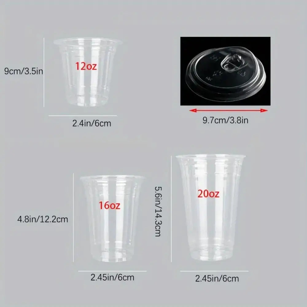 Transparent Plastic Cup – Disposable Coffee, Bubble Tea & Cold Drink Cup Without Straw Cap
