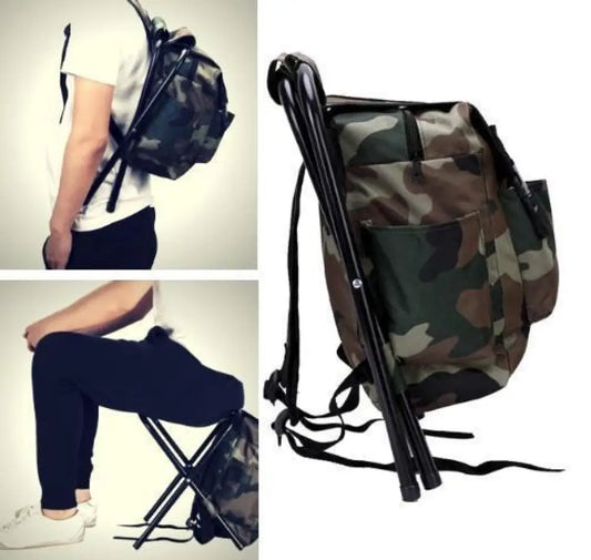 Travel Backpack Chair — 2-in-1 Steel Frame Folding Chair with 3-Pocket Backpack
