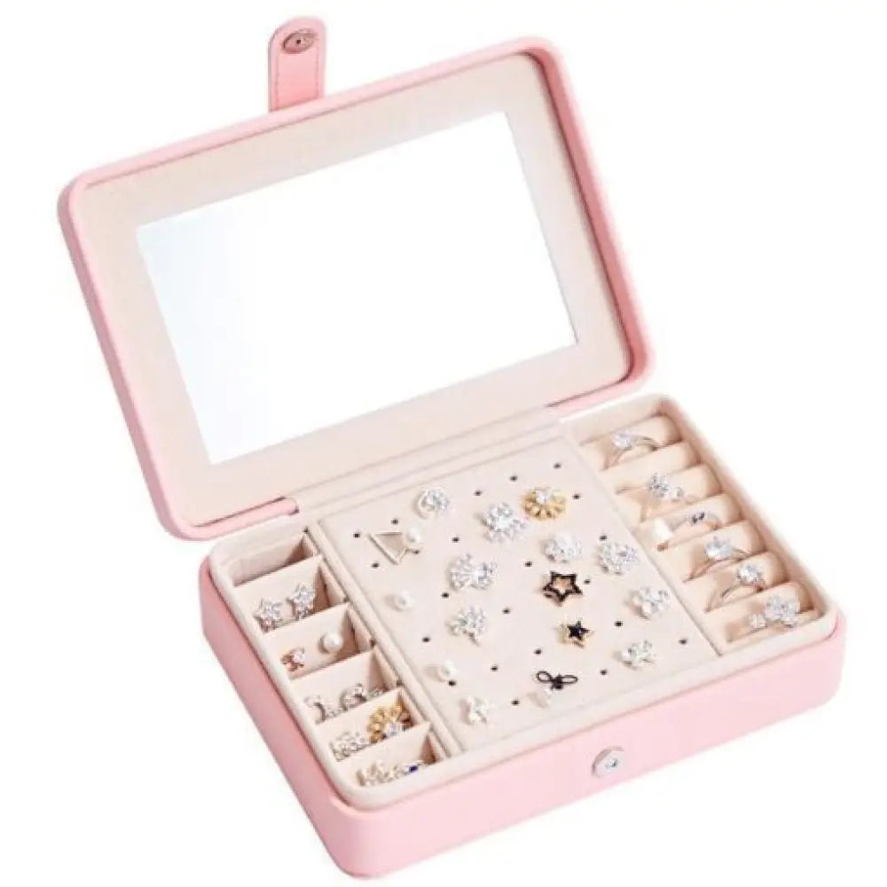 Travel Jewelry Box — Leather Organizer with Flannel Interior, Mirror & Hook Styles
