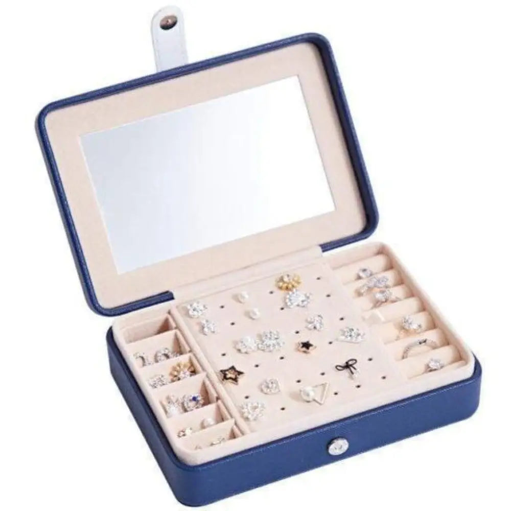 Travel Jewelry Box — Leather Organizer with Flannel Interior, Mirror & Hook Styles