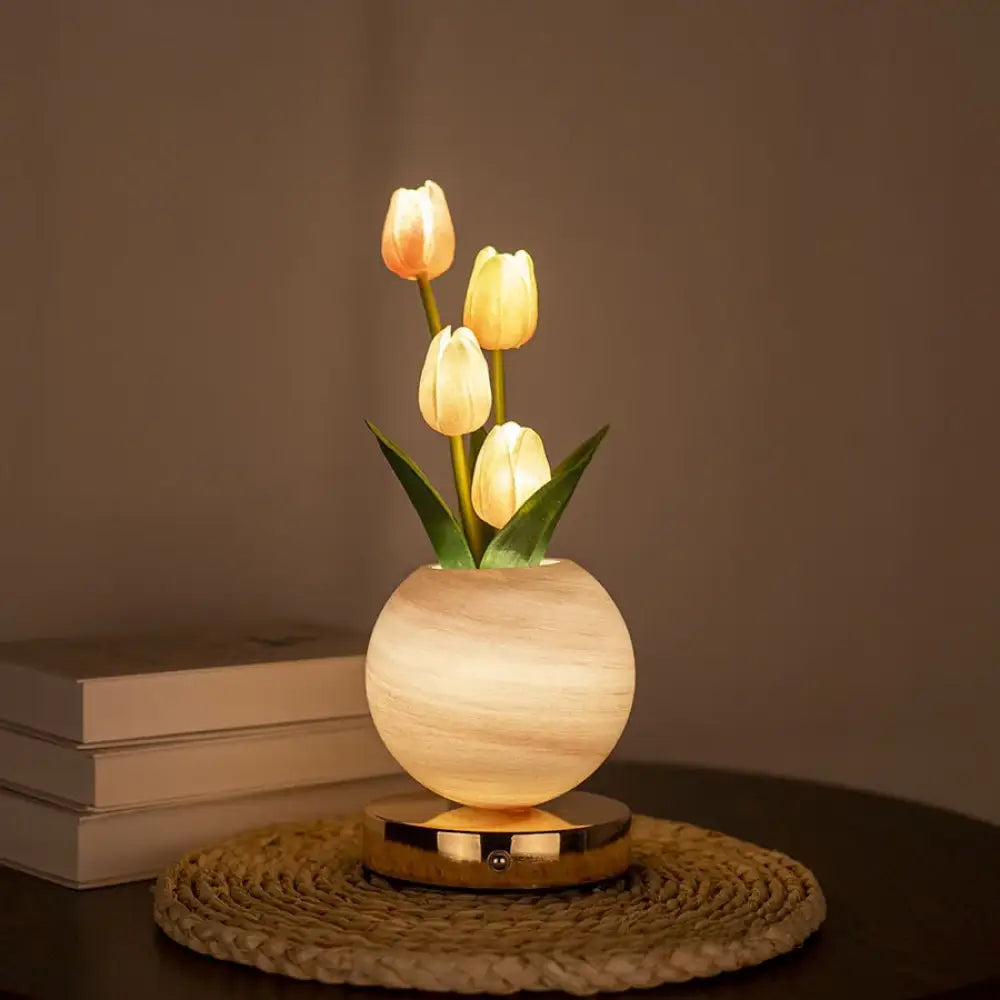 Tulip Planet LED Night Light USB Rechargeable 3-Color Dimmable Desk Decor Lamp
