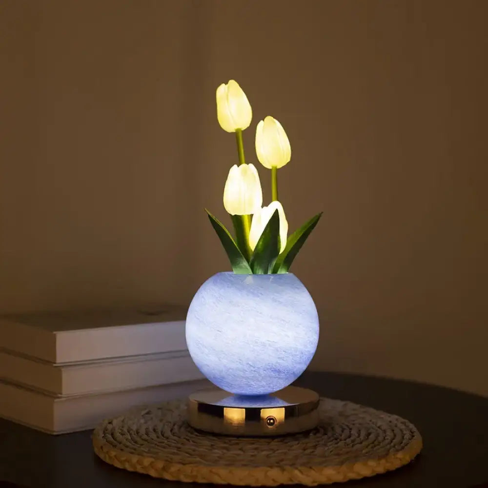 Tulip Planet LED Night Light USB Rechargeable 3-Color Dimmable Desk Decor Lamp
