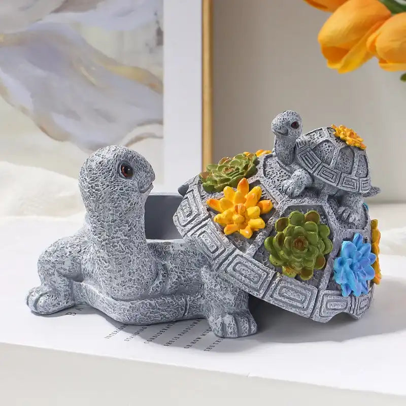 Turtle Succulent Ashtray – Resin Turtle Decor with Lid