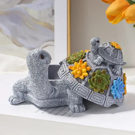 Turtle Succulent Ashtray – Resin Turtle Decor with Lid