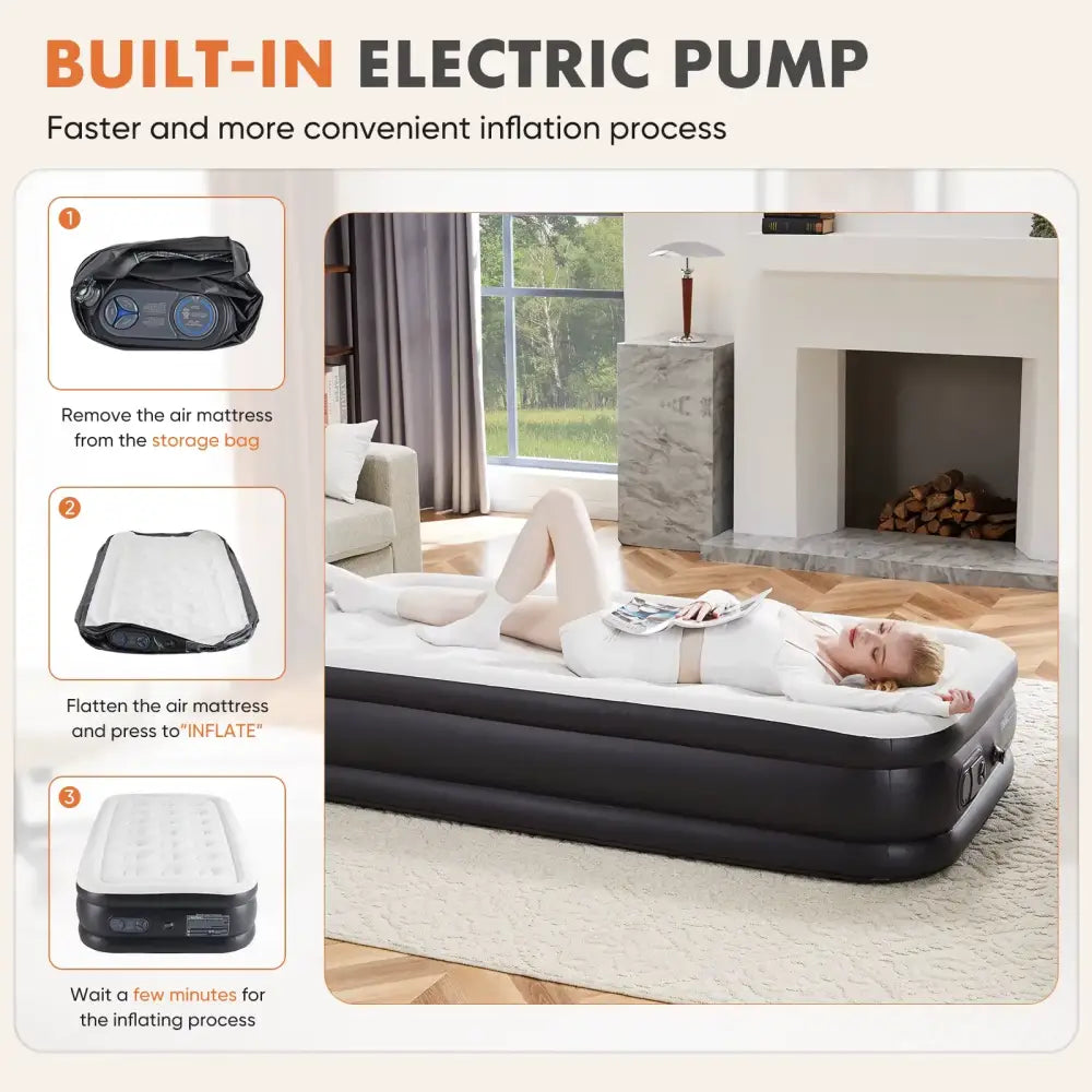 Twin Size Air Mattress Blow Up Double Height Non-Slip Air Bed