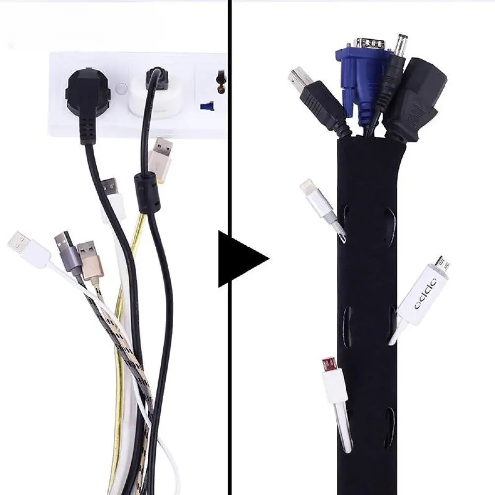 Universal Cable Management Sleeve Cord Organizer with Zipper - 5 Pcs