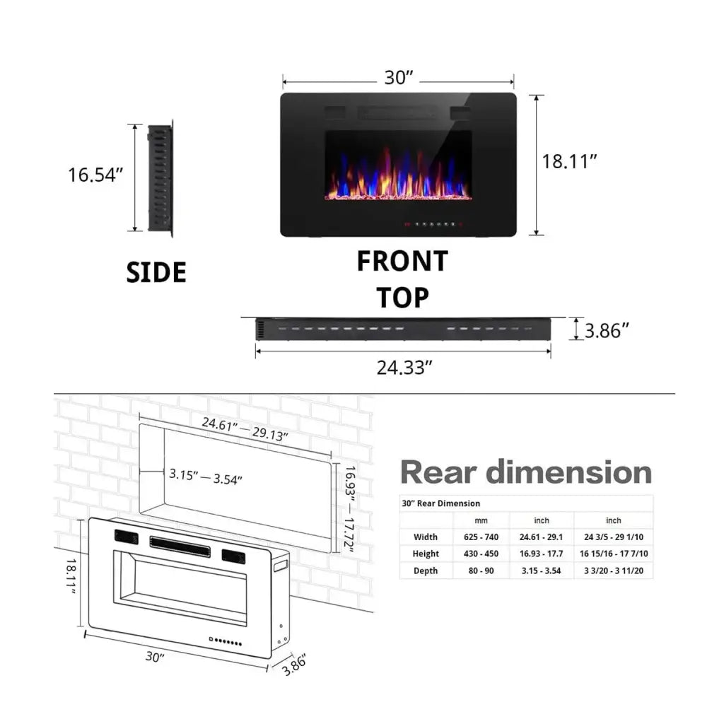Ultra-Thin Wall Mounted Electric Fireplace - Dimmable & Remote/Touch Control Heater