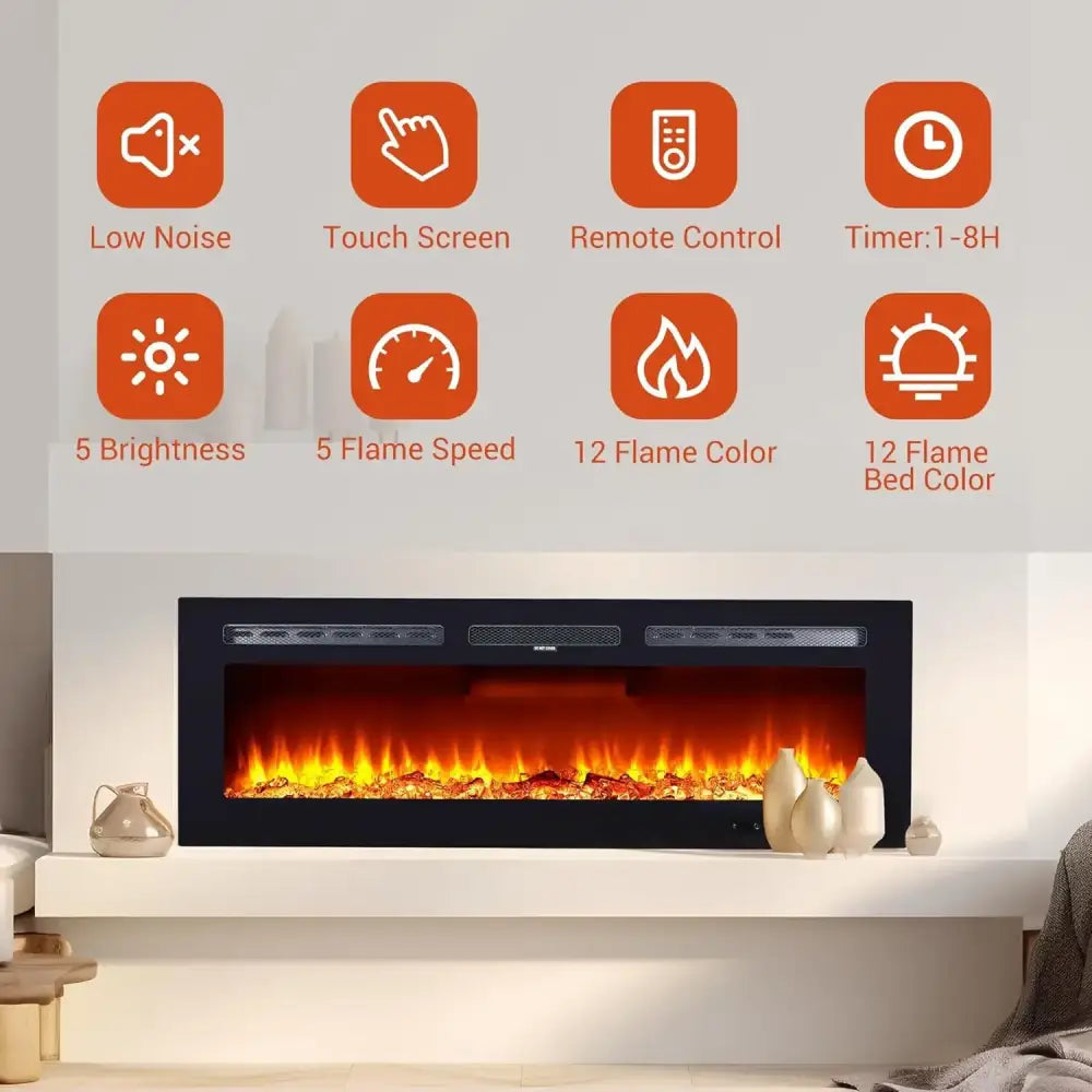 Ultra-Thin Wall Mounted Electric Fireplace - Dimmable & Remote/Touch Control Heater