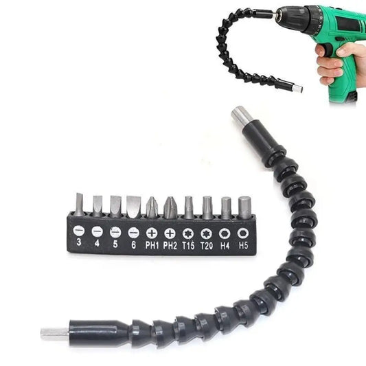 Flexible Drill Bit Extension – 11.8" Carbon Steel, 1/4" Hex