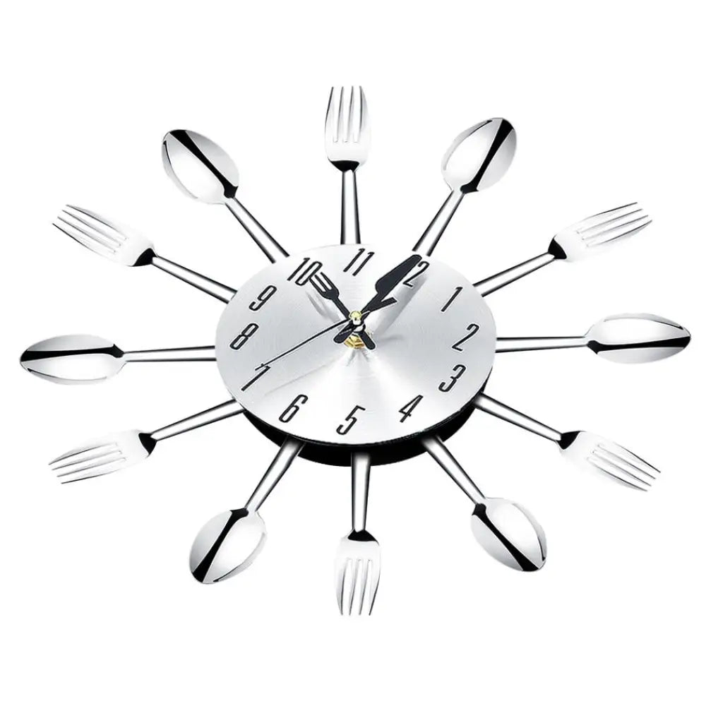 Stainless Steel Utensil Kitchen Wall Clock – Silent Movement
