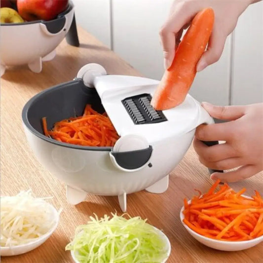 Vegetable Cutter with Drain Basket – 8-in-1 Slicer & Shredder