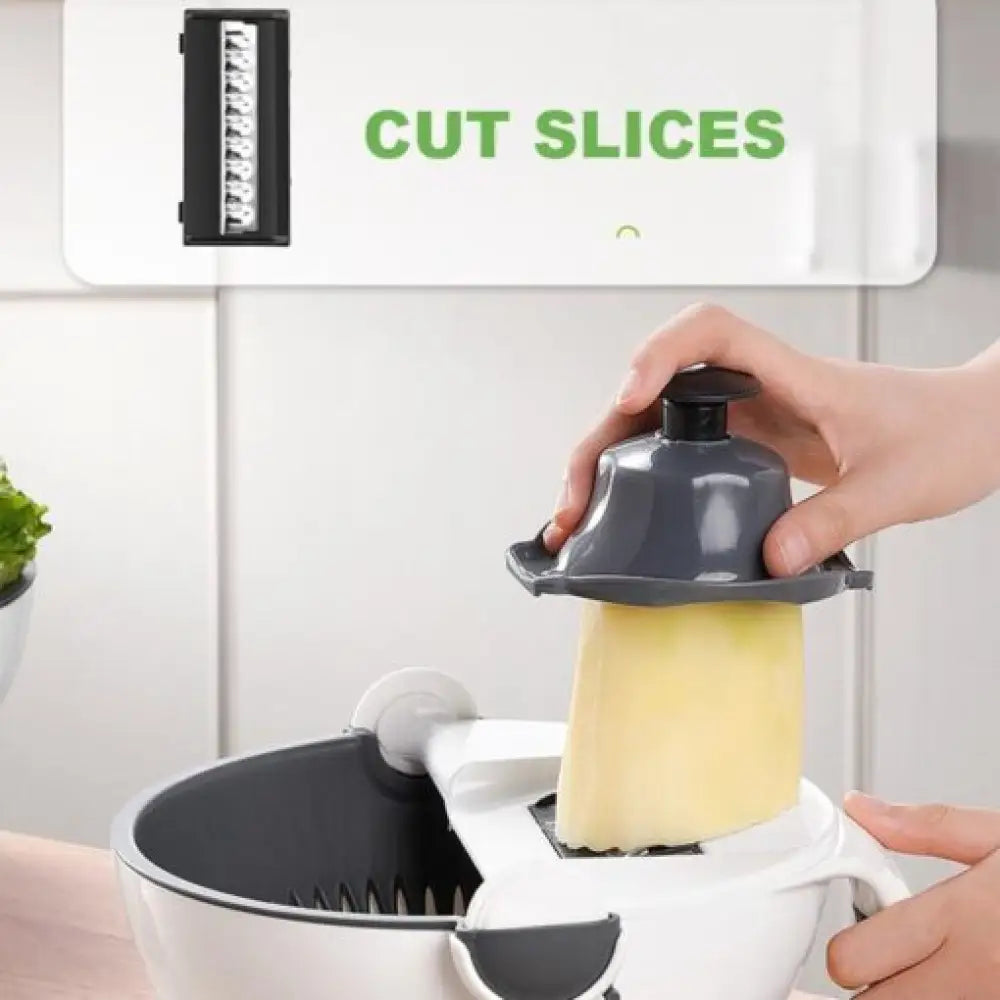 Vegetable Cutter with Drain Basket – 8-in-1 Slicer & Shredder