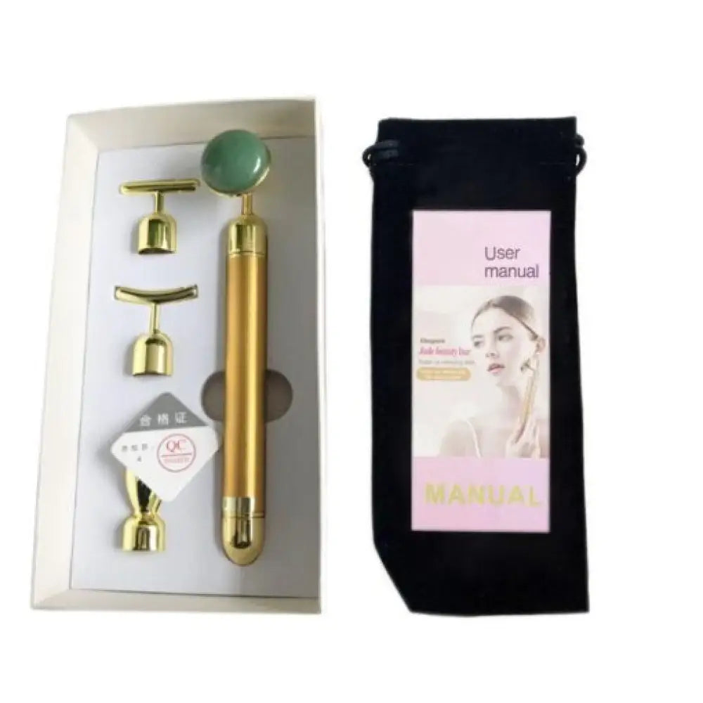 Vibrating 24K Gold Quartz Face Roller – 4-in-1 Massager Kit