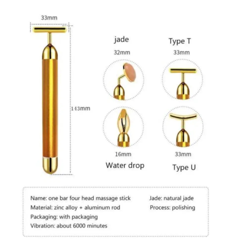 Vibrating 24K Gold Quartz Face Roller – 4-in-1 Massager Kit
