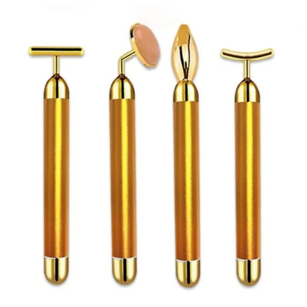 Vibrating 24K Gold Quartz Face Roller – 4-in-1 Massager Kit