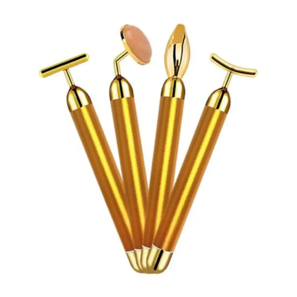 Vibrating 24K Gold Quartz Face Roller – 4-in-1 Massager Kit