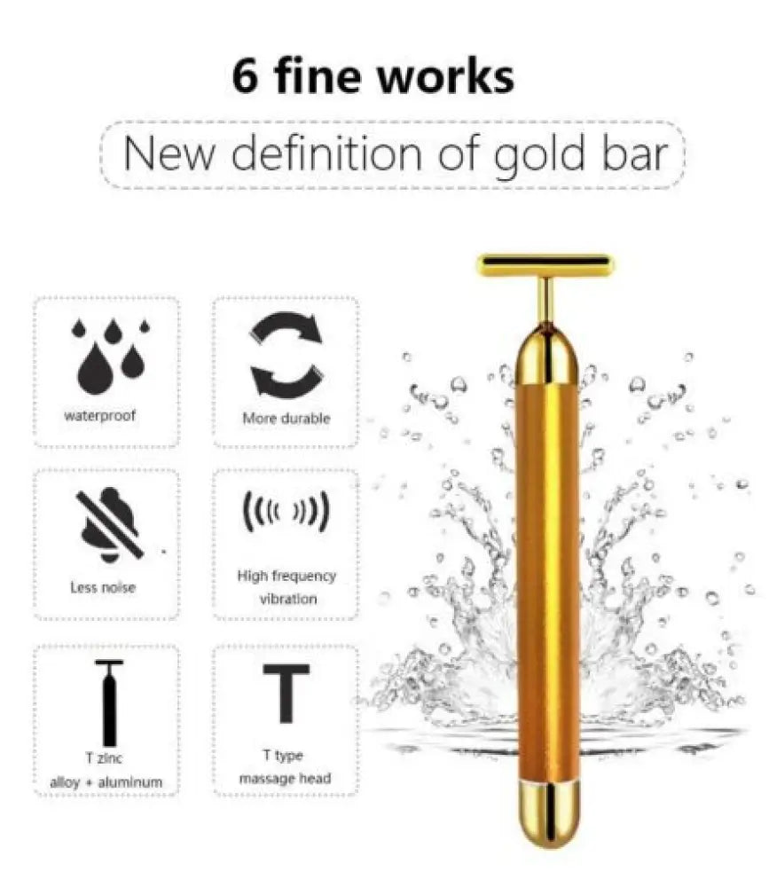 Vibrating 24K Gold Quartz Face Roller – 4-in-1 Massager Kit