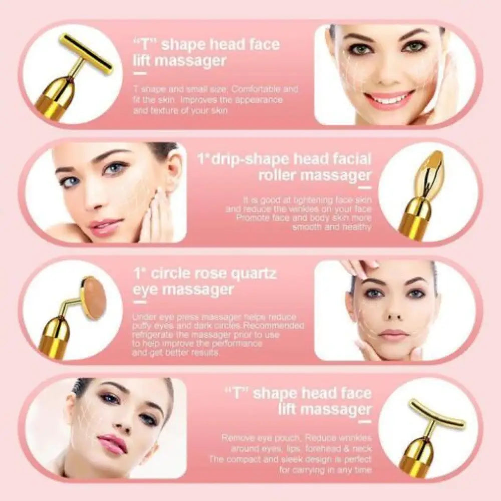 Vibrating 24K Gold Quartz Face Roller – 4-in-1 Massager Kit