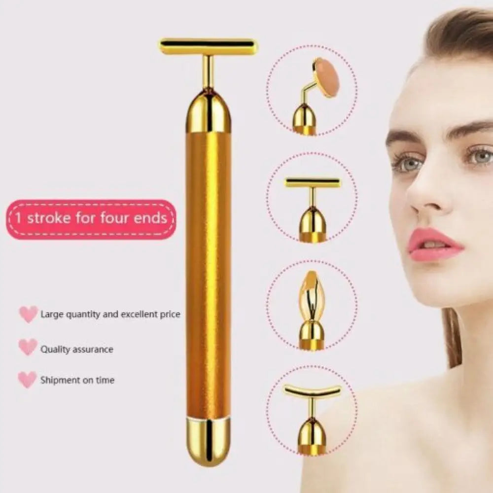 Vibrating 24K Gold Quartz Face Roller – 4-in-1 Massager Kit