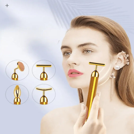 Vibrating 24K Gold Quartz Face Roller – 4-in-1 Massager Kit