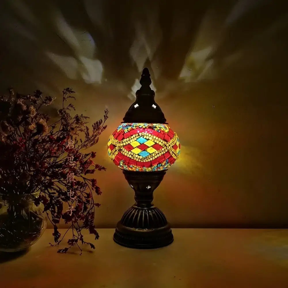 Vintage Art Deco Mosaic Table Lamp – Handcrafted Glass Night Light
