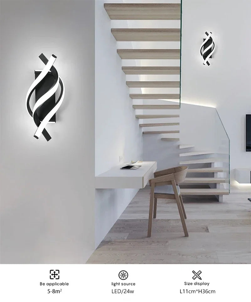Modern Spiral LED Wall Lamp – Curved Minimalist Indoor Sconce