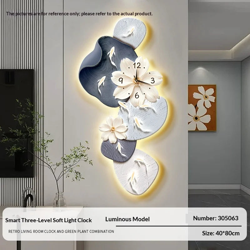 Modern Koi Art Wall Clock – Minimalist Silent Large Decorative Clock