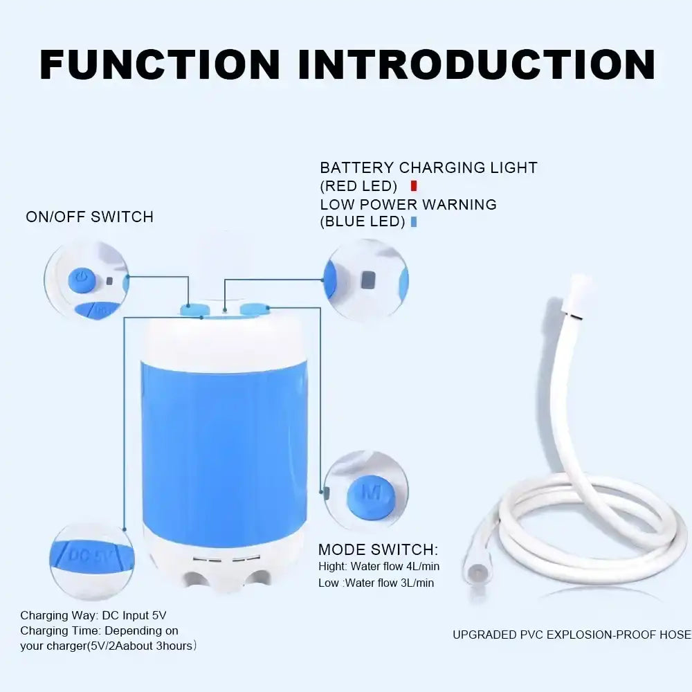 Portable Rechargeable Shower Head - USB Camping Shower with Bucket
