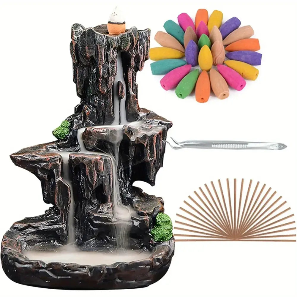 Waterfall Monk Incense Burner – Ceramic Backflow, 10 Cones