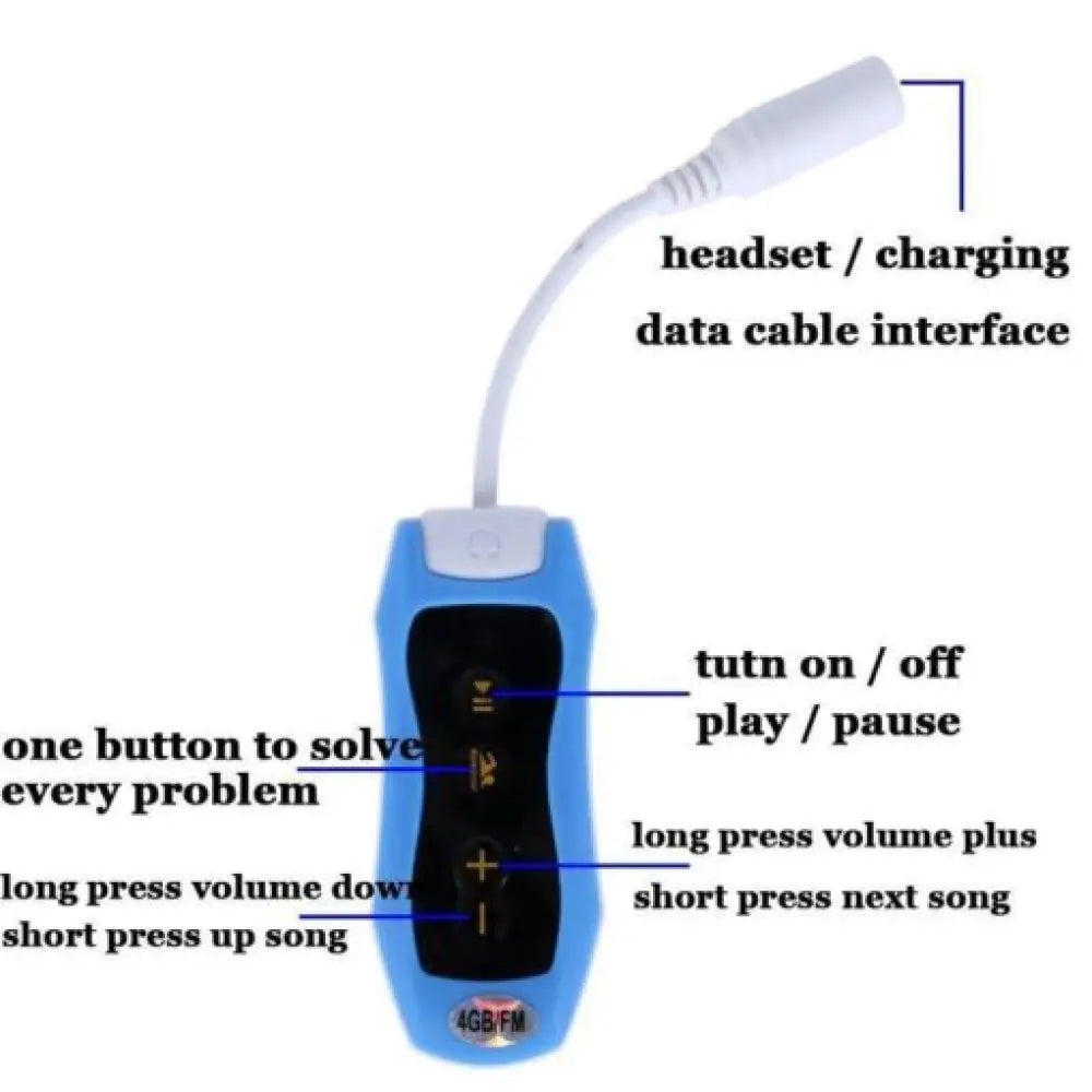 Waterproof MP3 Player – IPX8, 8Hr Battery, For Swimming
