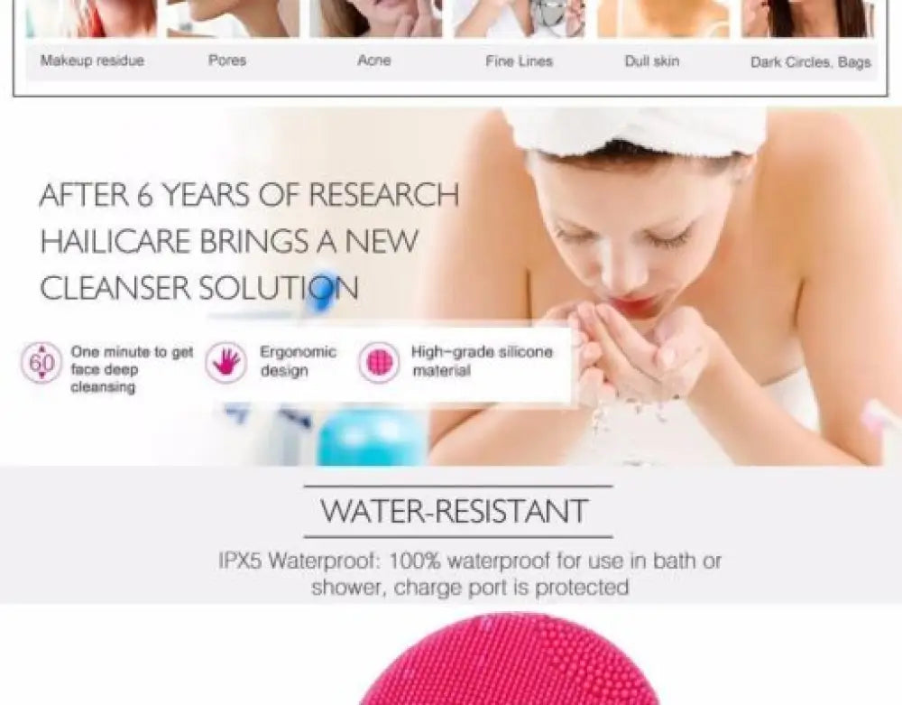 Waterproof Silicone Facial Cleansing Brush – Sonic, USB