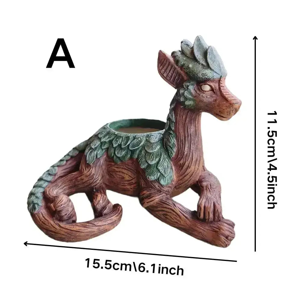 Whimsical Dragon Succulent Garden Statue – 12"H Resin