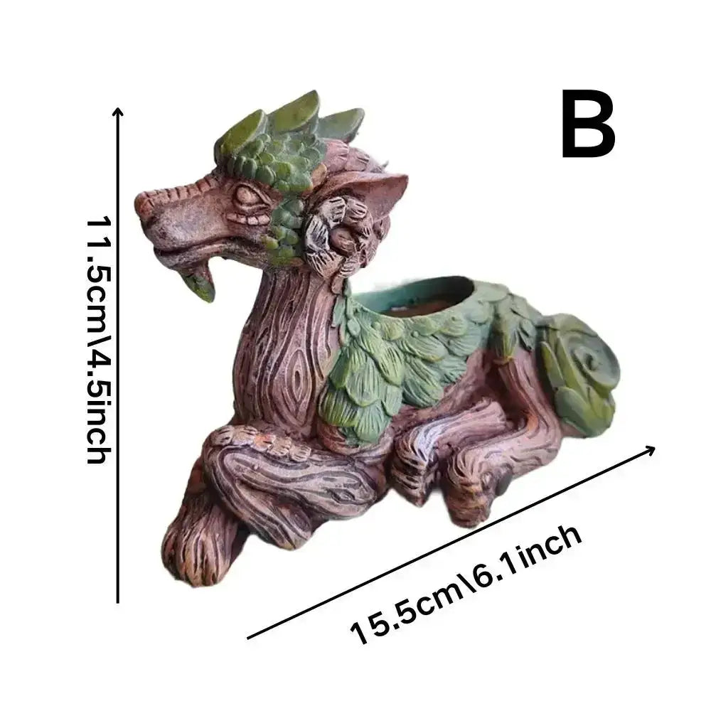 Whimsical Dragon Succulent Garden Statue – 12"H Resin