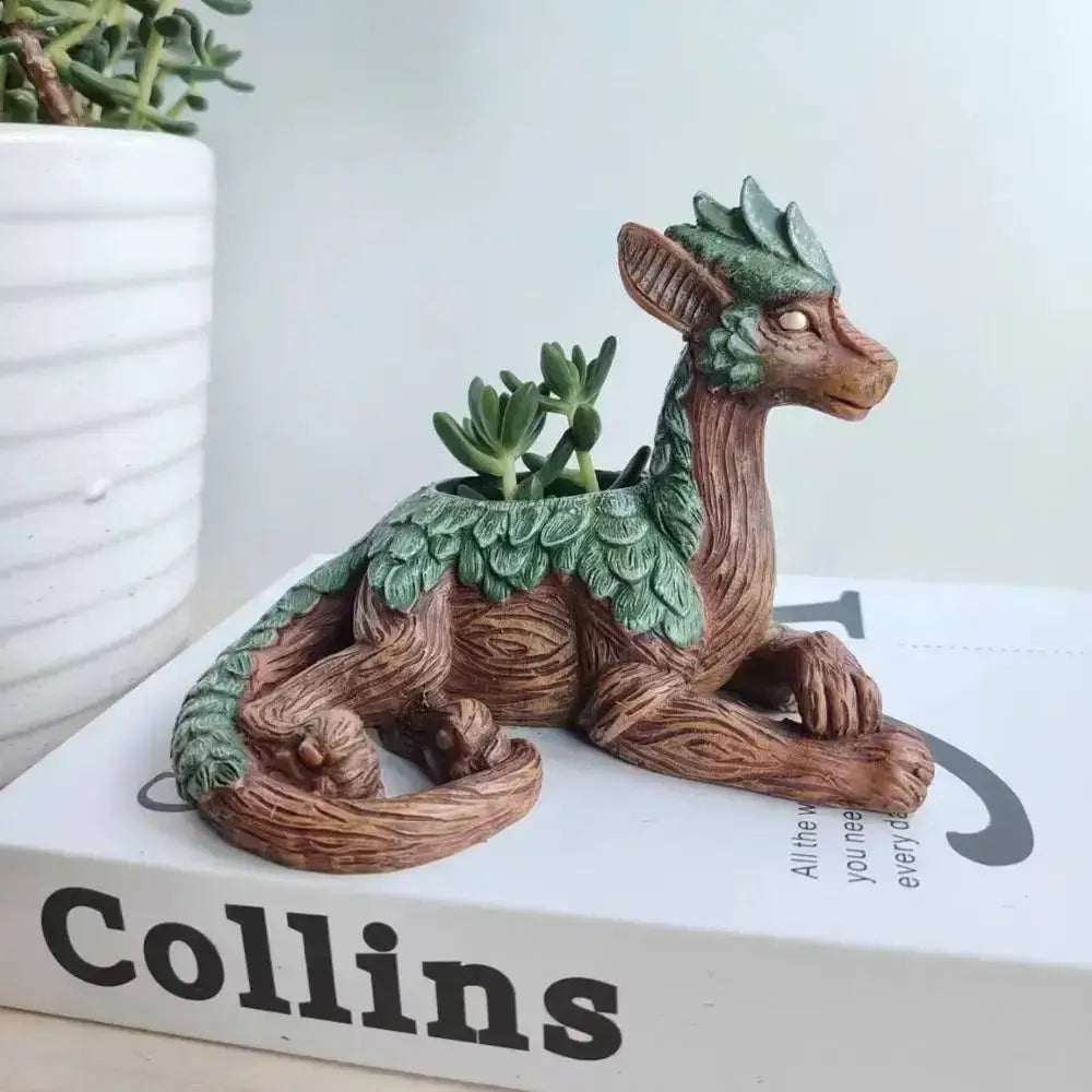 Whimsical Dragon Succulent Garden Statue – 12"H Resin