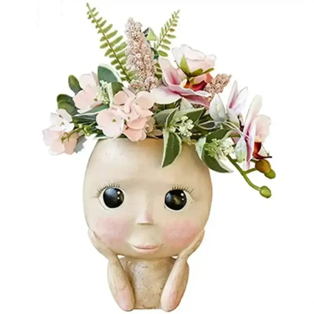 Whimsical Succulent Head Planter – Hand-Painted Resin