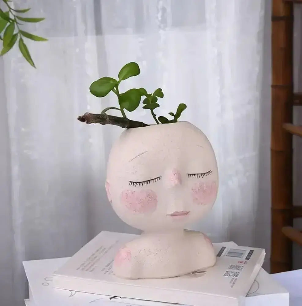Whimsical Succulent Head Planter – Hand-Painted Resin