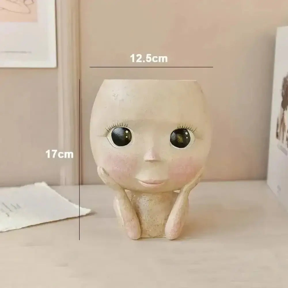 Whimsical Succulent Head Planter – Hand-Painted Resin