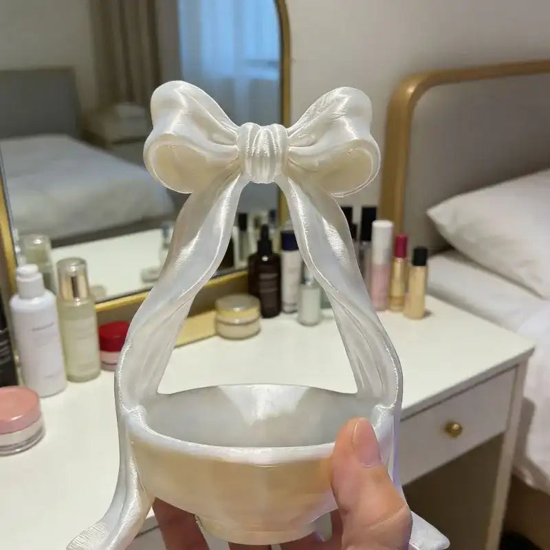 Bow-Shaped Jewelry Dish - 3D Printed Organizer with 3 Hooks