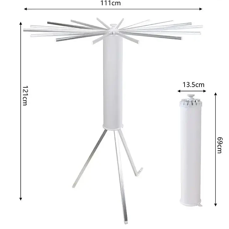Foldable 360° Rotating Clothes Drying Rack with Wood Arms & Tripod Base