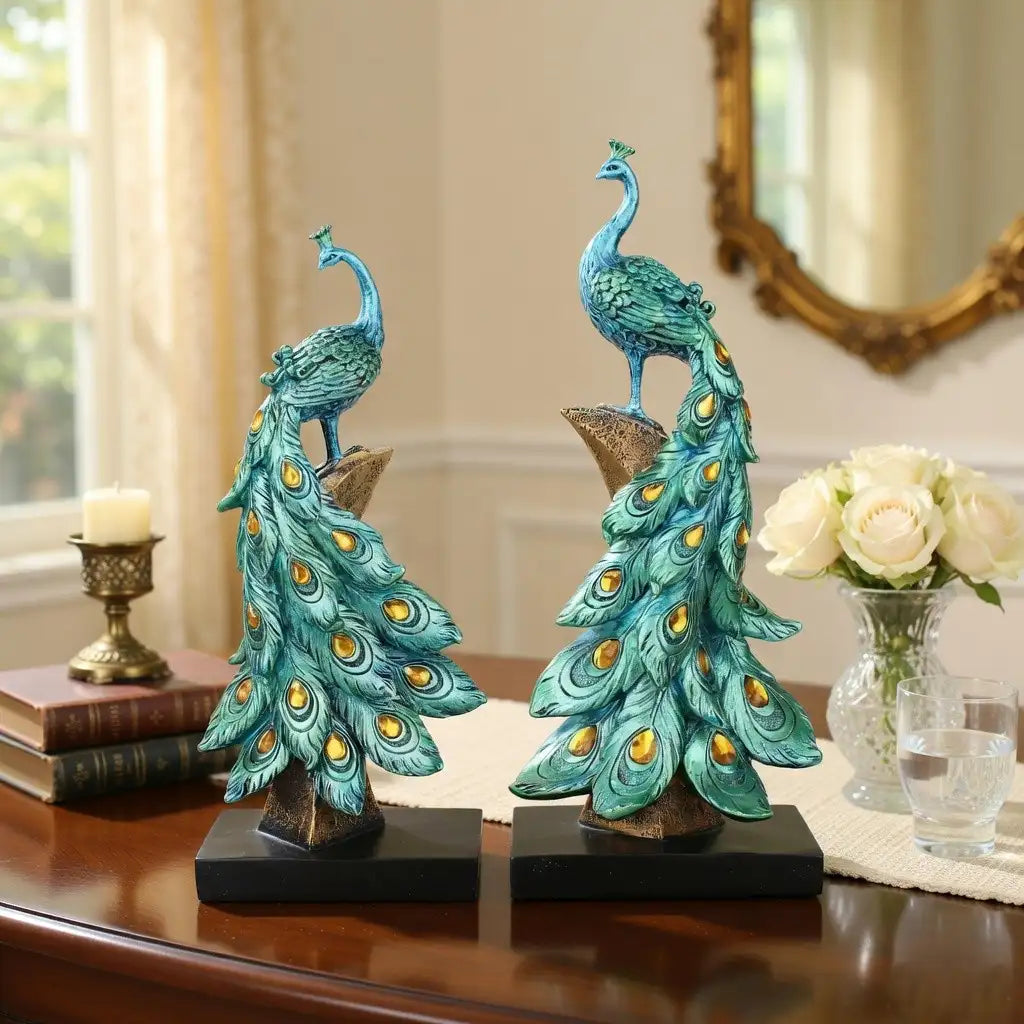 Luxury Peacock Statue Set – Resin Home Decor Ornaments